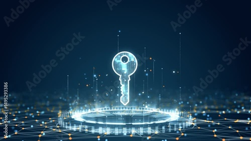 Motion graphic of Futuristic animation of digital security key in cyber space