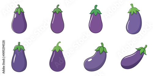 Multiple eggplant vector illustrations, outlines
