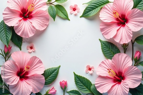 Delicate hibiscus flower arrangement, repeating design, soft hues, repeat, pastel