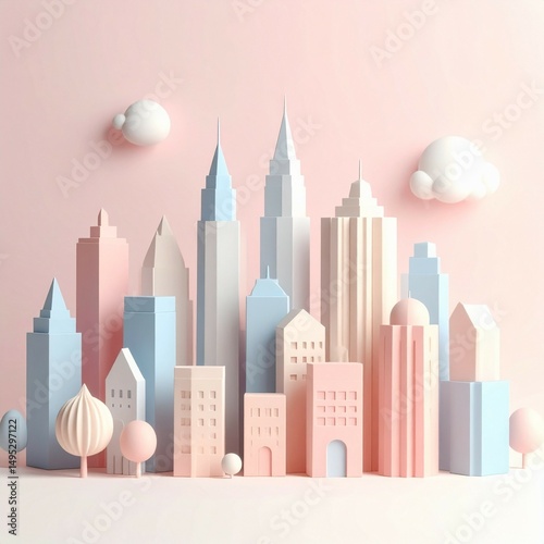 city skyline 3d in pastel background for postcard