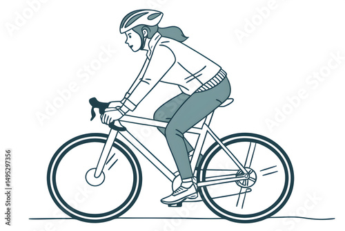 Black vector silhouette of a woman cyclist riding a bike, perfect for sport and activity illustrations photo
