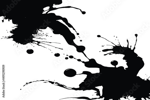 Black Ink Splat Grunge Design with Ink Splashes and Paint Spots