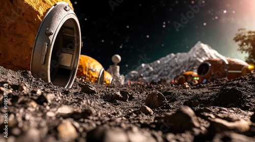 Wallpaper Mural Lunar outpost establishing new base camp on barren moon landscape exploration Torontodigital.ca