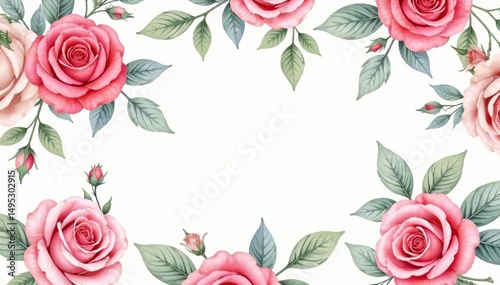 Delicate watercolor roses & leaves, repeating pattern, watercolor, floral design, textile