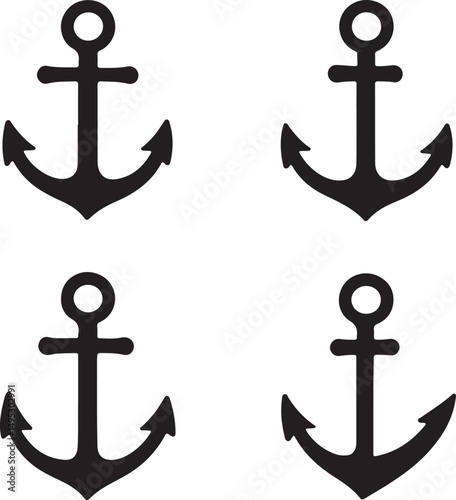 Create a kinds of anchor vector illustration silhouette with white background.