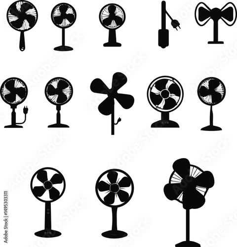 Create a kinds of fan vector illustration silhouette with white background.