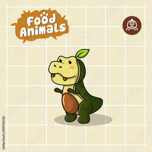 trex avocado cartoon mascot logo character