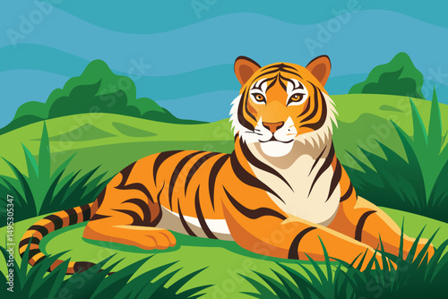 Tiger lying in field vector illustration