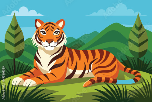 Tiger lying in field vector illustration