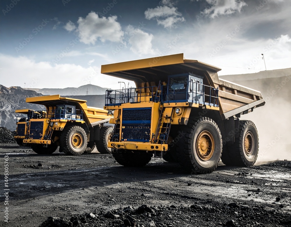 Obraz premium Heavy equipment activity in coal mining operations during the day in very hot weather