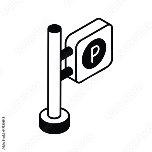 An amazing isometric icon showing parking sign area