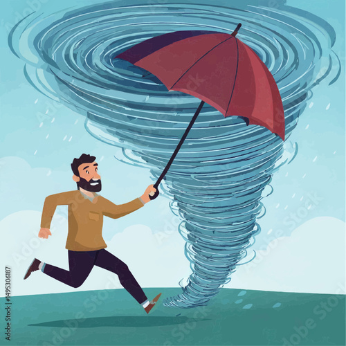 Cartoon Tornado Approaching Farm Vector