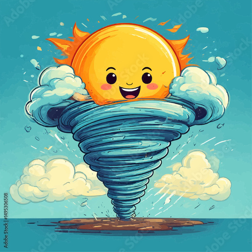 Cartoon Tornado Approaching Farm Vector