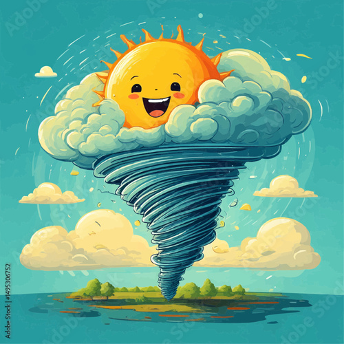 Cartoon Tornado Approaching Farm Vector