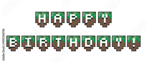 Happy birthday text in the style of a computer game. Banner for inscriptions and congratulations. Background and cover for your text. Ready-made template in 8 bit style