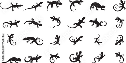 Collection of lizard silhouettes diverse poses. eps-10