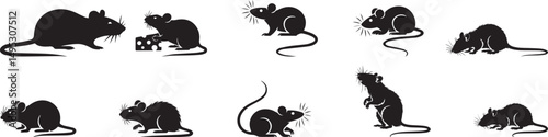 Collection of black silhouettes of mice and rats. eps-10