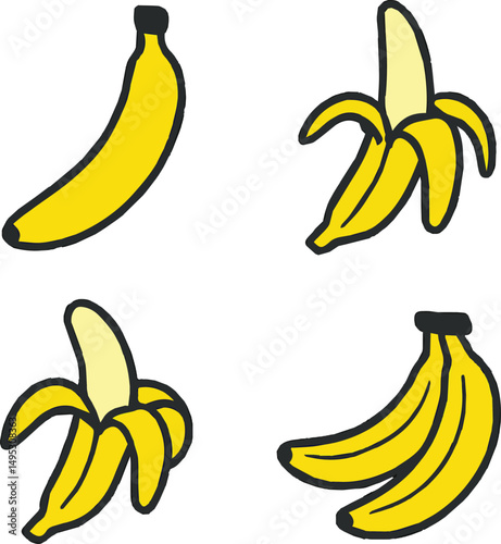 Create a kinds of banana vector  illustration silhouette with white background.
