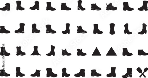 Create a kinds of Hiking icon set, illustration isolated vector sign symbol silhouette with white background.