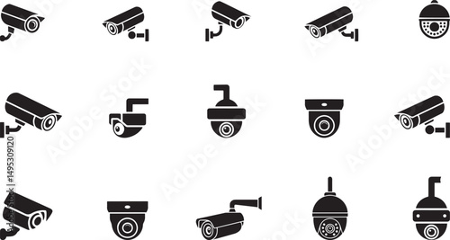 Security camera icons cctv surveillance system equipment. eps-10