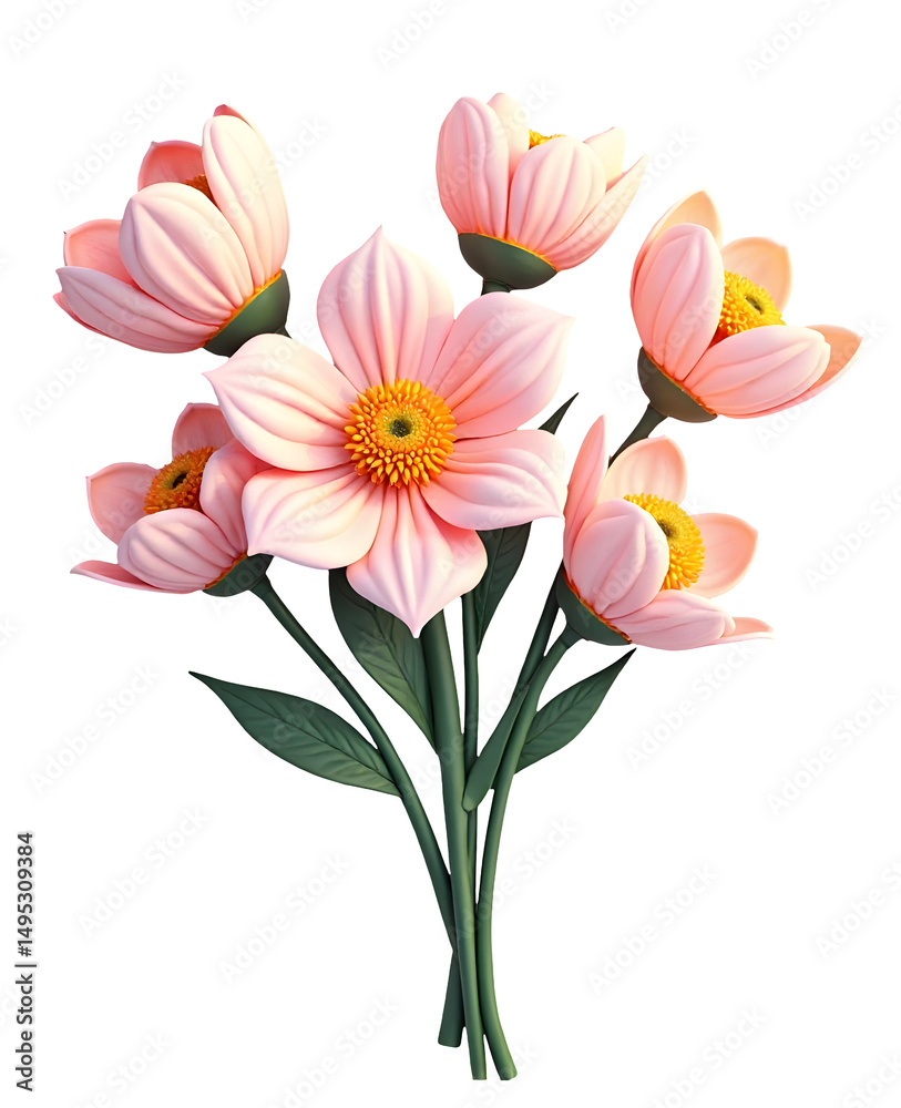 Naklejka premium Soft pink flowers with green leaves create delicate and charming bouquet arrangement