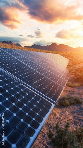 Desert Solar Farm Sunset Energy Production photo