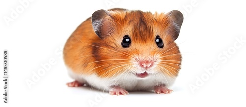 Cute hamster on white backdrop, isolated for copy space, high clarity and detail.