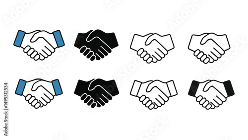 Vector Handshake Icons – Thin line symbols of agreement, partnership, and mutual collaboration. Great for business, corporate, and UI design.