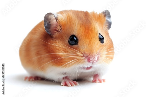 Cute hamster, white backdrop, isolated for copy space, clear and sharp focus.
