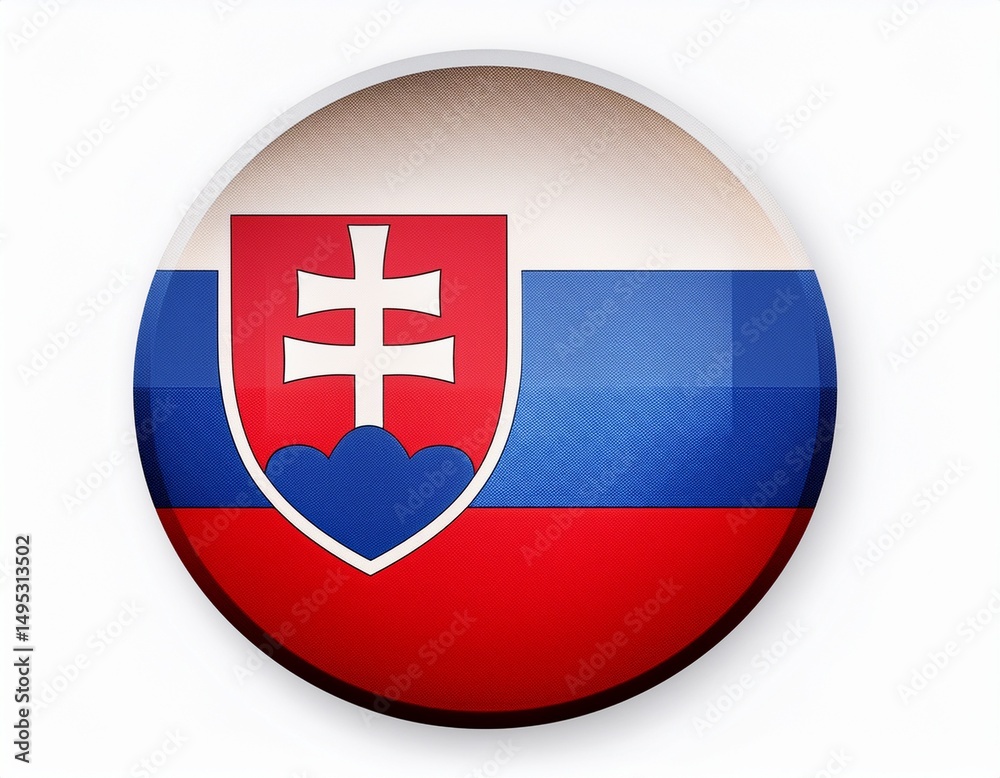 Fototapeta premium Runder Button mit Flagge der Slowakei – glänzend, 3D-Optik, isoliert auf Weiß