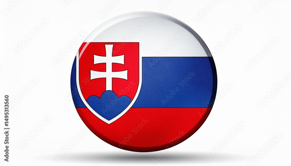 Fototapeta premium Runder Button mit Flagge der Slowakei – glänzend, 3D-Optik, isoliert auf Weiß