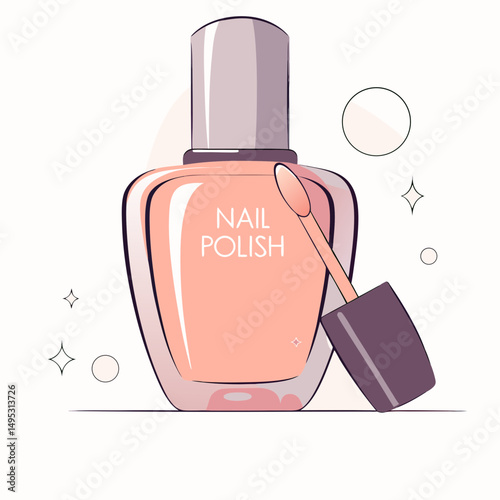 Nail polish bottle in flat style with soft peach color