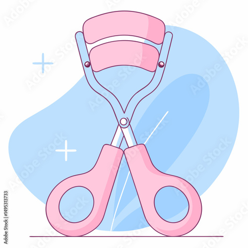 Eyelash curler in flat style with pink and blue colors