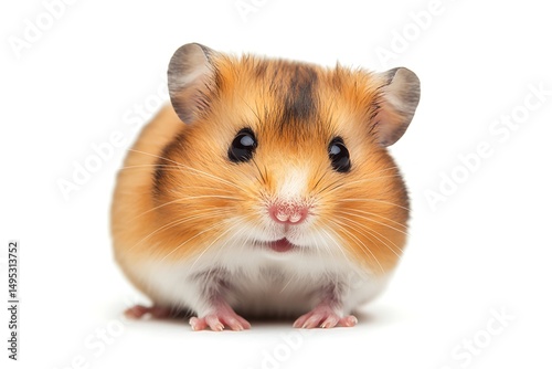 Cute hamster, white backdrop, isolated for copy space, clear and sharp focus.