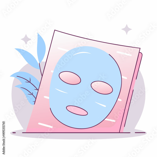 Sheet face mask packaging in flat style with pastel colors