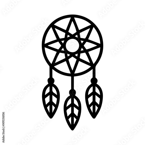 Boho dream catcher icon with transparent background bohemian feather charm symbol