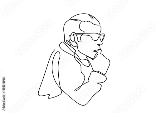 thinking man - continuous line drawing. 	Editable stroke.
