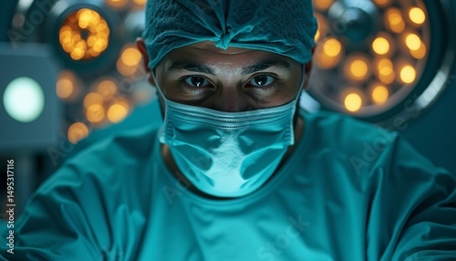 Intense gaze of a focused surgeon during a critical operative procedure ready for precise work