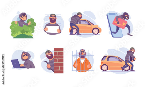 Vector Illustrations depicting concepts related to Burglary and Theft in various styles