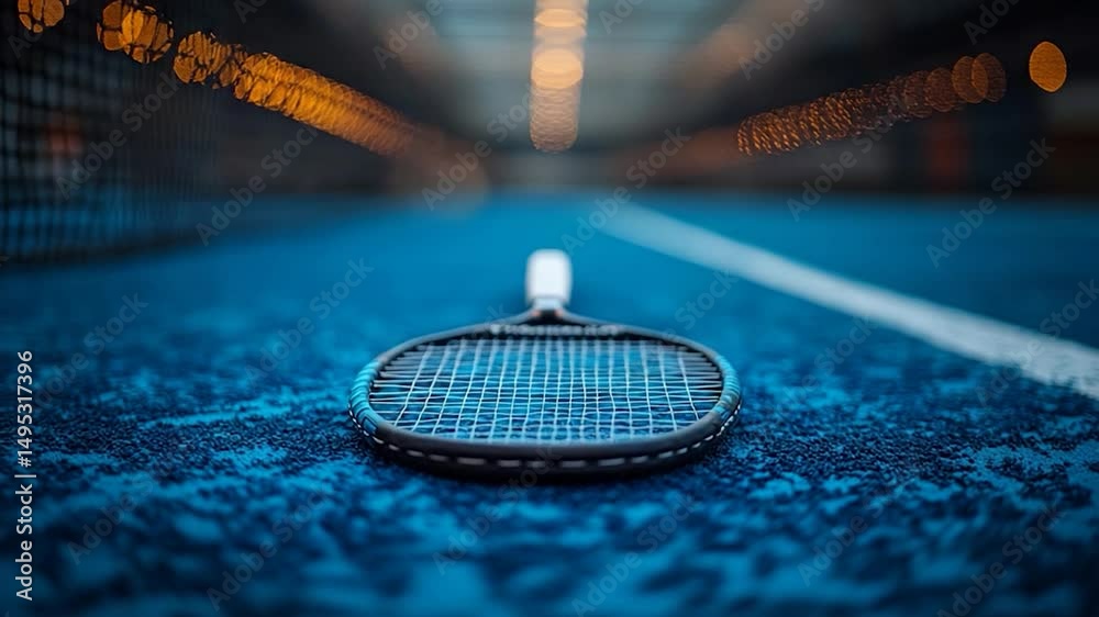 Tennis racket on court