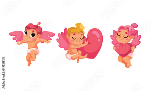 Adorable and cute cartoon cherubs surrounded by hearts for this special Valentines Day