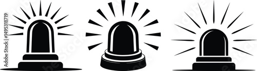 Emergency Alert Icon Set, Flashing Siren Light Silhouette Vector.
