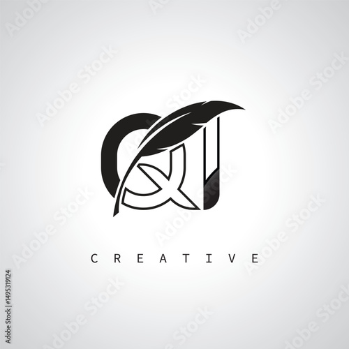 QI Letter Logo with Feather Pen – Elegant Monogram for Creative Branding and Identity Design