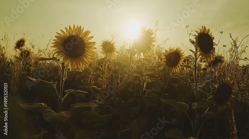 sunflower view decorated with sunlight