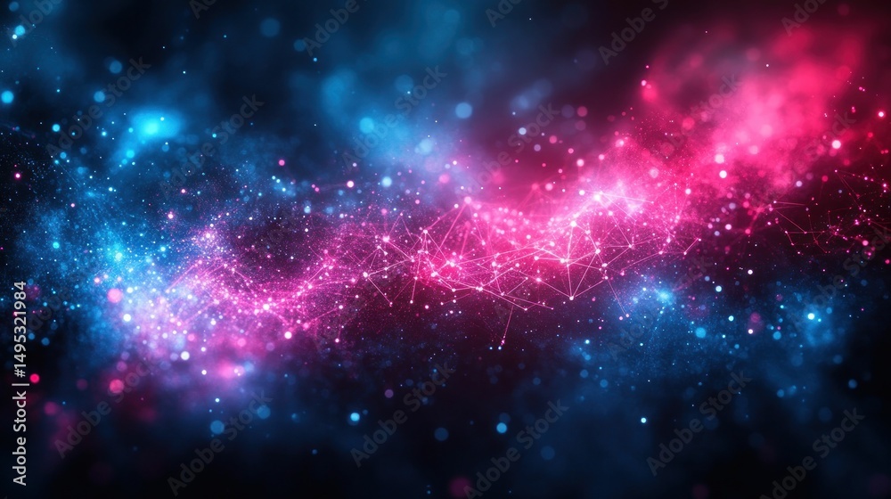 Fototapeta premium Abstract digital network, vibrant pink and blue, glowing particles