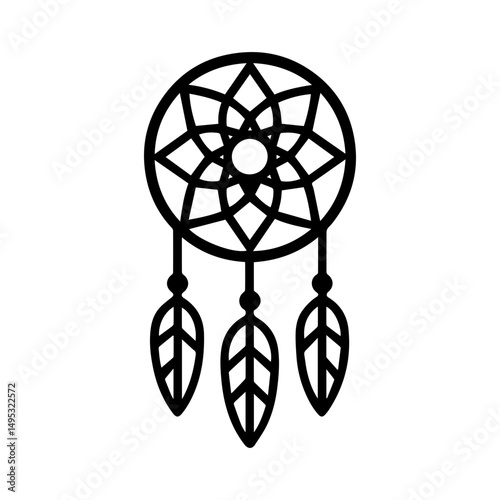 Boho dream catcher icon with transparent background bohemian feather charm symbol