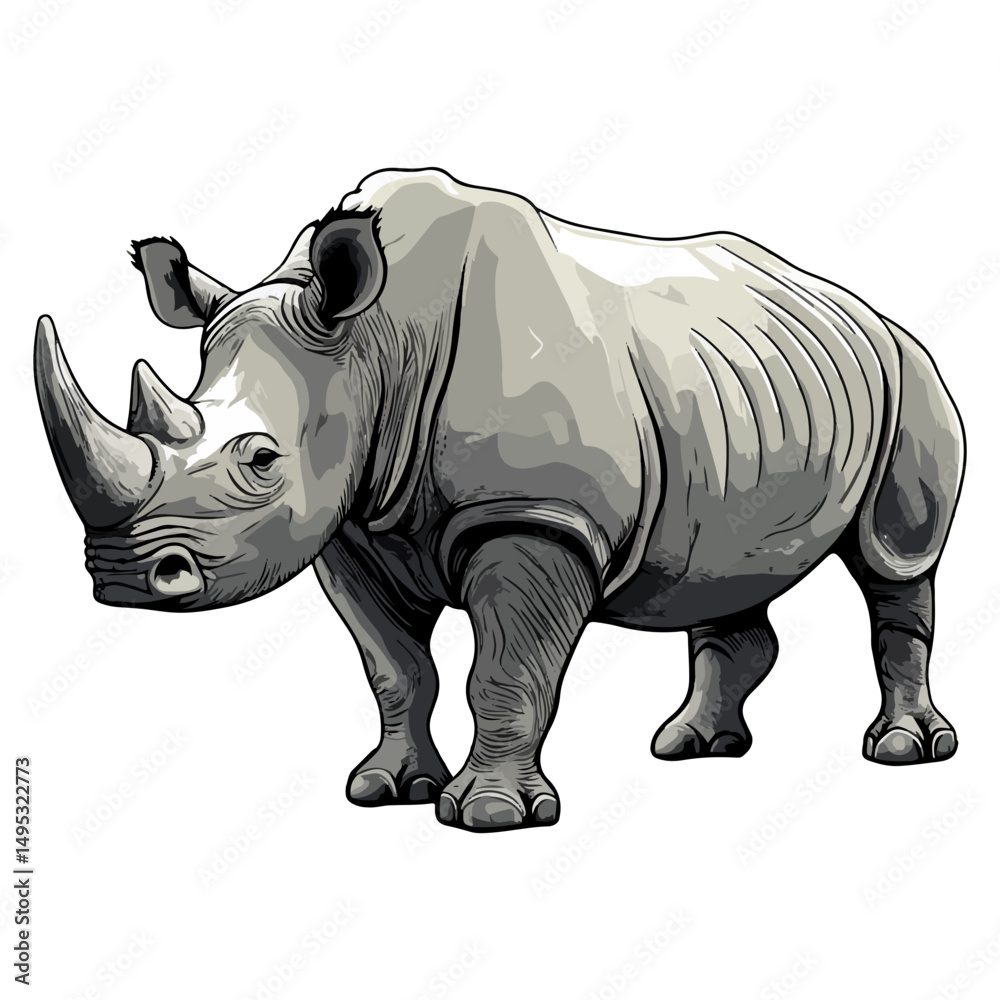 Fototapeta premium rhino, animal, vector, transparent background, mammal, isolated, wildlife, nature, wild, zoo, large, dangerous, horned, big, huge, creature