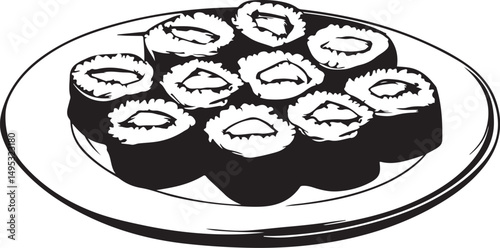 vector illustration of  sushi on a plate
