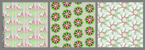 Retro Floral Kaleidoscope and Geometric Wave Pattern Set