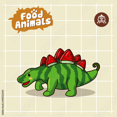 stegosaurus watermelon cartoon mascot logo character